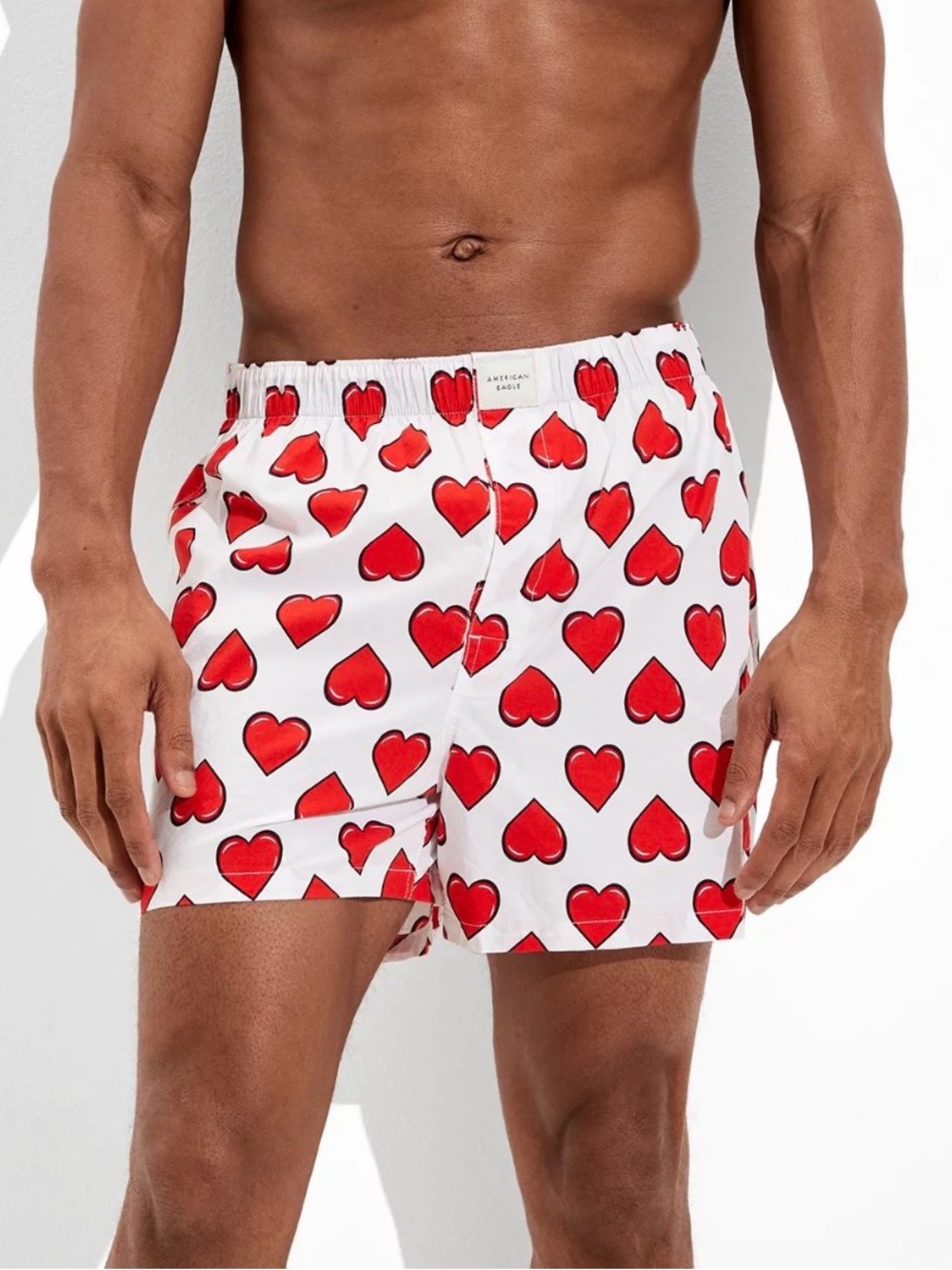 American Eagle Outfitters White Boxers with Red Heart Print